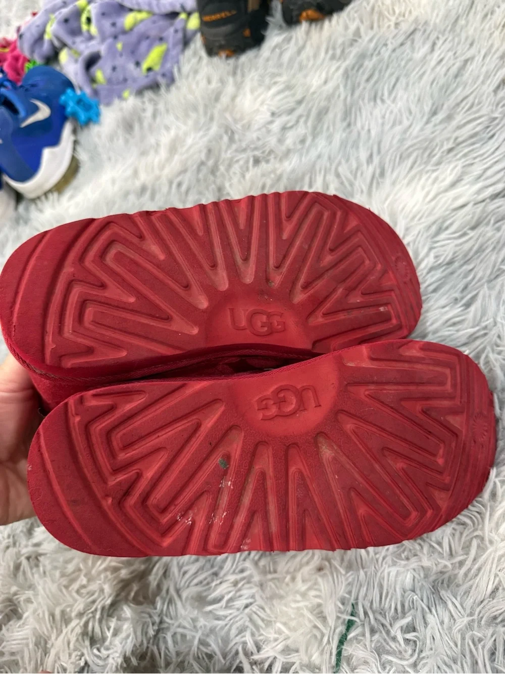 UGG Kids Red Suede Lace-Up Ankle Boots